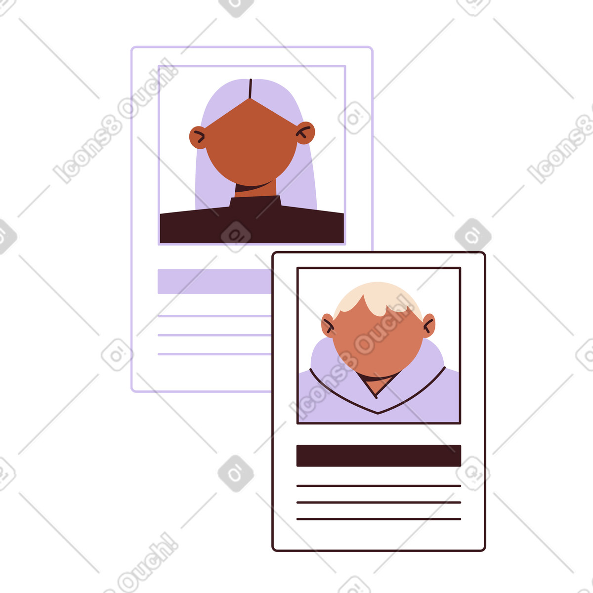 Ilustración Solicitudes de currículum femenino y masculino en estilo Folks a descargar en PNG SVG