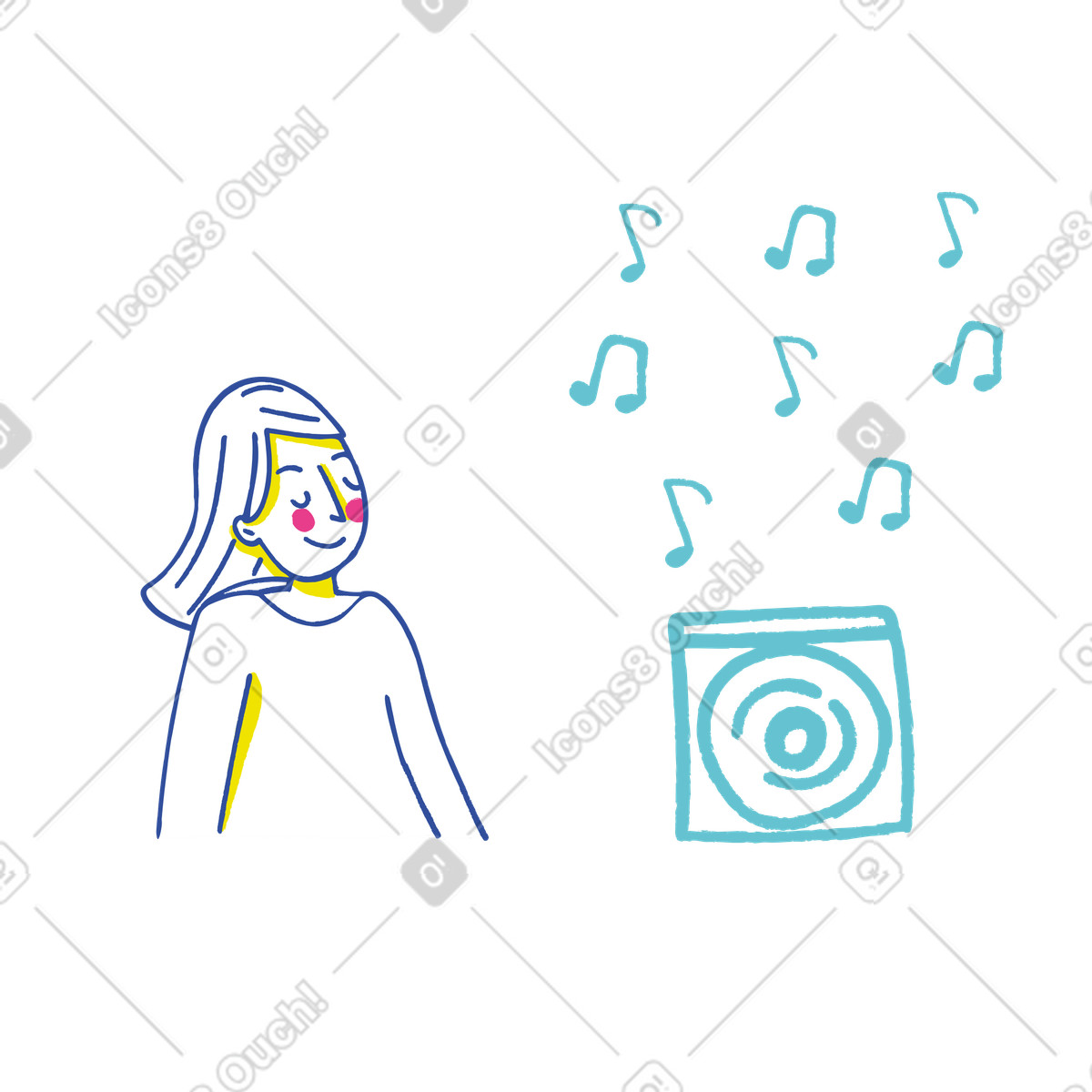 Ilustração de Ouvindo música em no estilo Lime para baixar em PNG, SVG