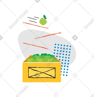 Green apple bouncing into a basket full of other apples PNG, SVG