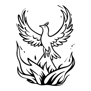 A "fiery phoenix" rising dramatically from a swirling mass of "flames" and "smoke." The phoenix has vibrant feathers that appear to flicker like fire, with wings spread wide, showcasing intricate details. The surrounding flames dance upward, creating an aura of movement and energy. The scene conveys a powerful moment of rebirth and transformation, with the phoenix positioned at the center of the composition.