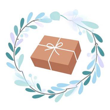 A gift wrapped in "recycled brown paper" is placed in the center of the image. The gift is neatly tied with "twine" that is securely knotted. Surrounding the gift is an arrangement of "greenery," including various leaves and small branches, creating a natural frame. The overall composition highlights the texture of the paper and twine against the organic elements of the greenery.