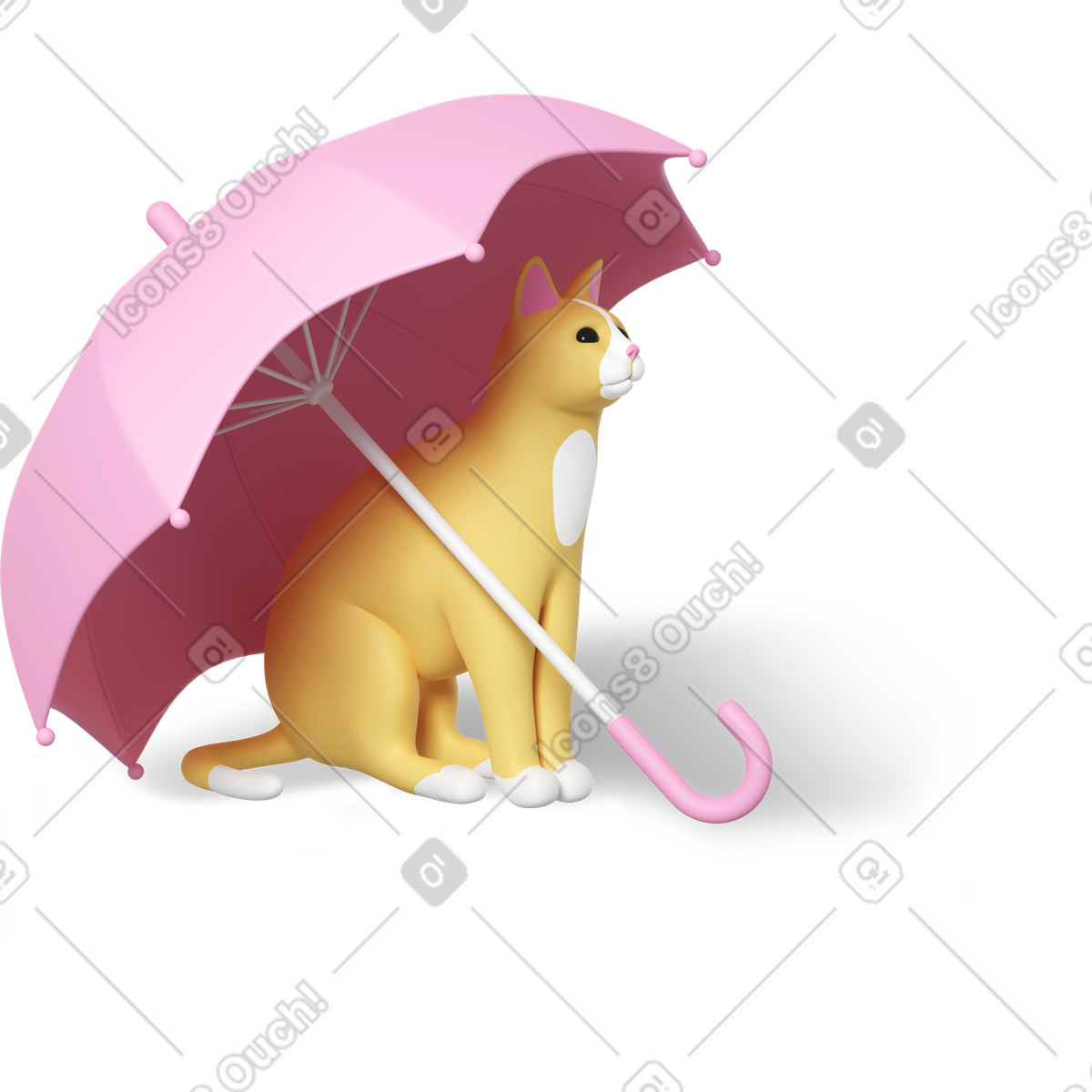 3D Casual life 스타일의 Cat under umbrella 일러스트레이션 PNG, SVG 다운로드