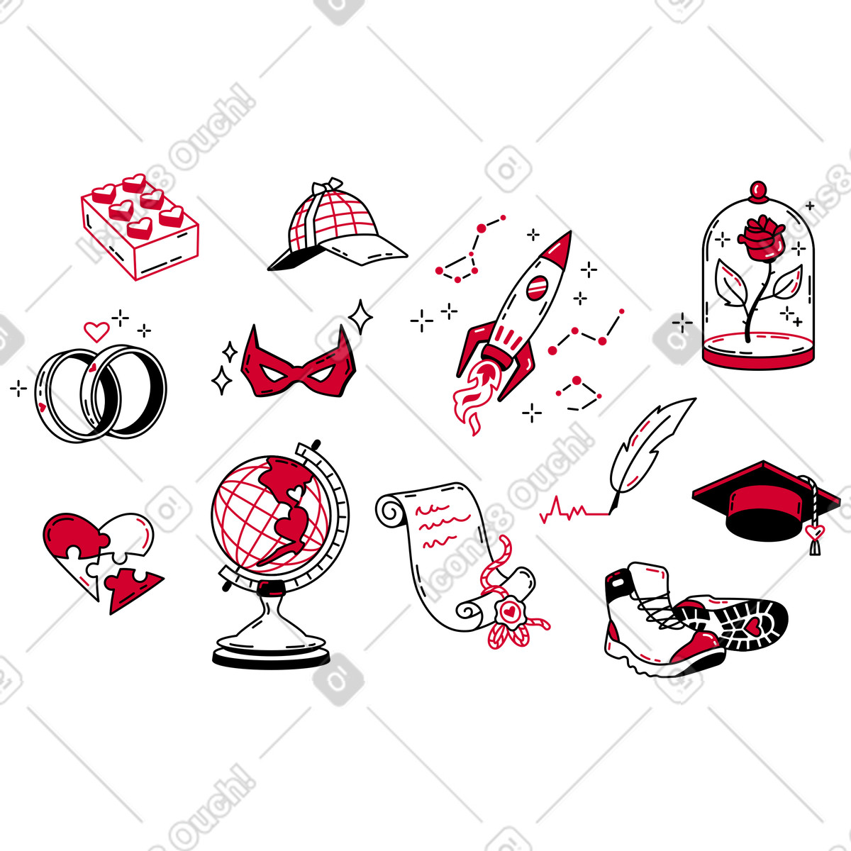 Ilustración Símbolos para los géneros de libros en estilo Ruby a descargar en PNG y SVG