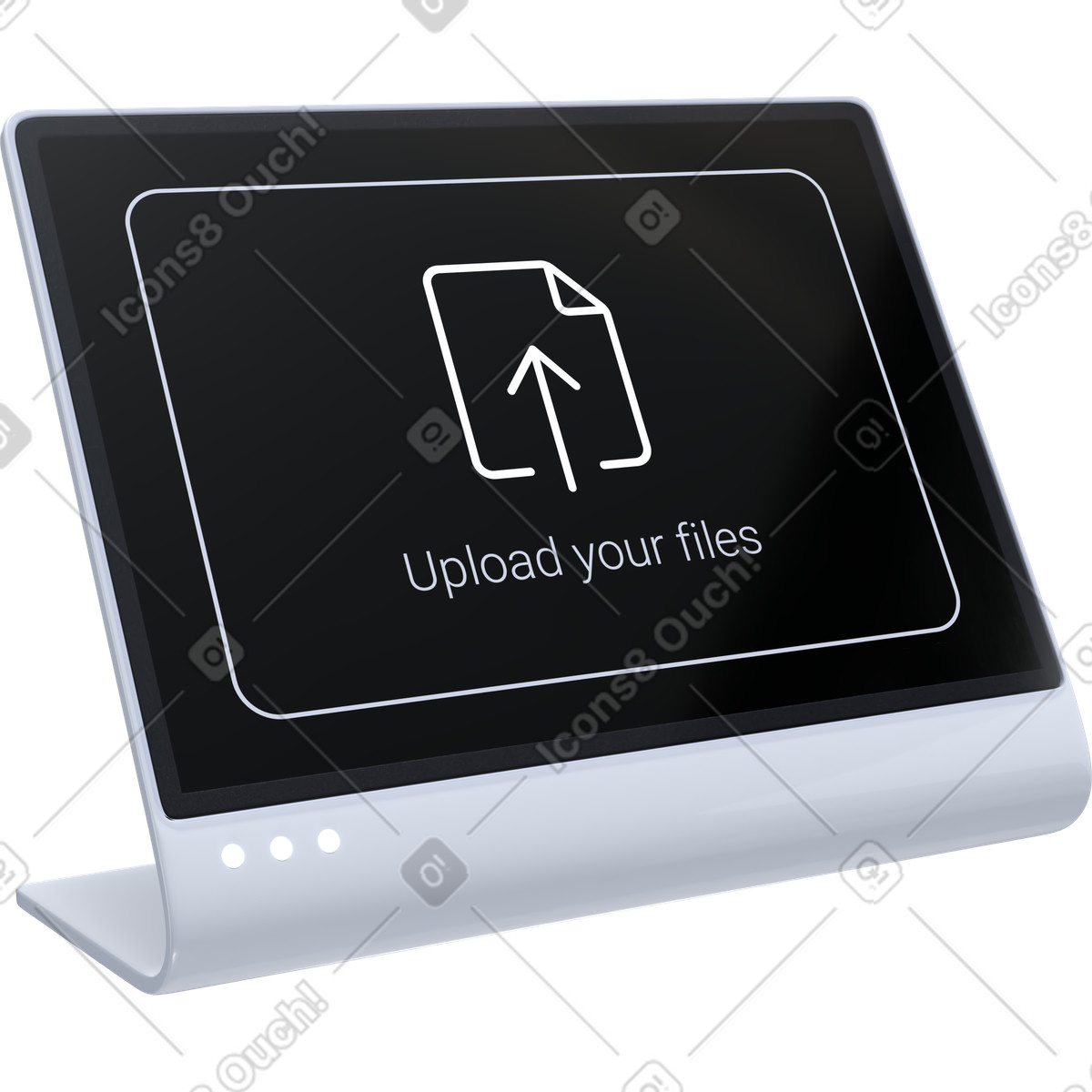 Illustration Interface de téléchargement fichiers, transfert données vers le cloud, gestion documents en ligne dans style 3D Pro à télécharger aux formats PNG, SVG