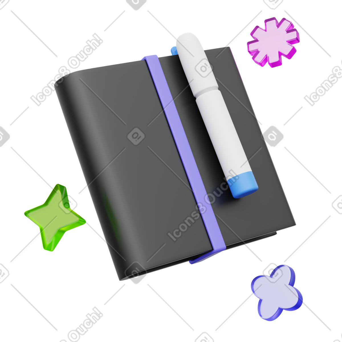 School notebook with marker pen for note taking illustration in 3D Playful style download in PNG, SVG