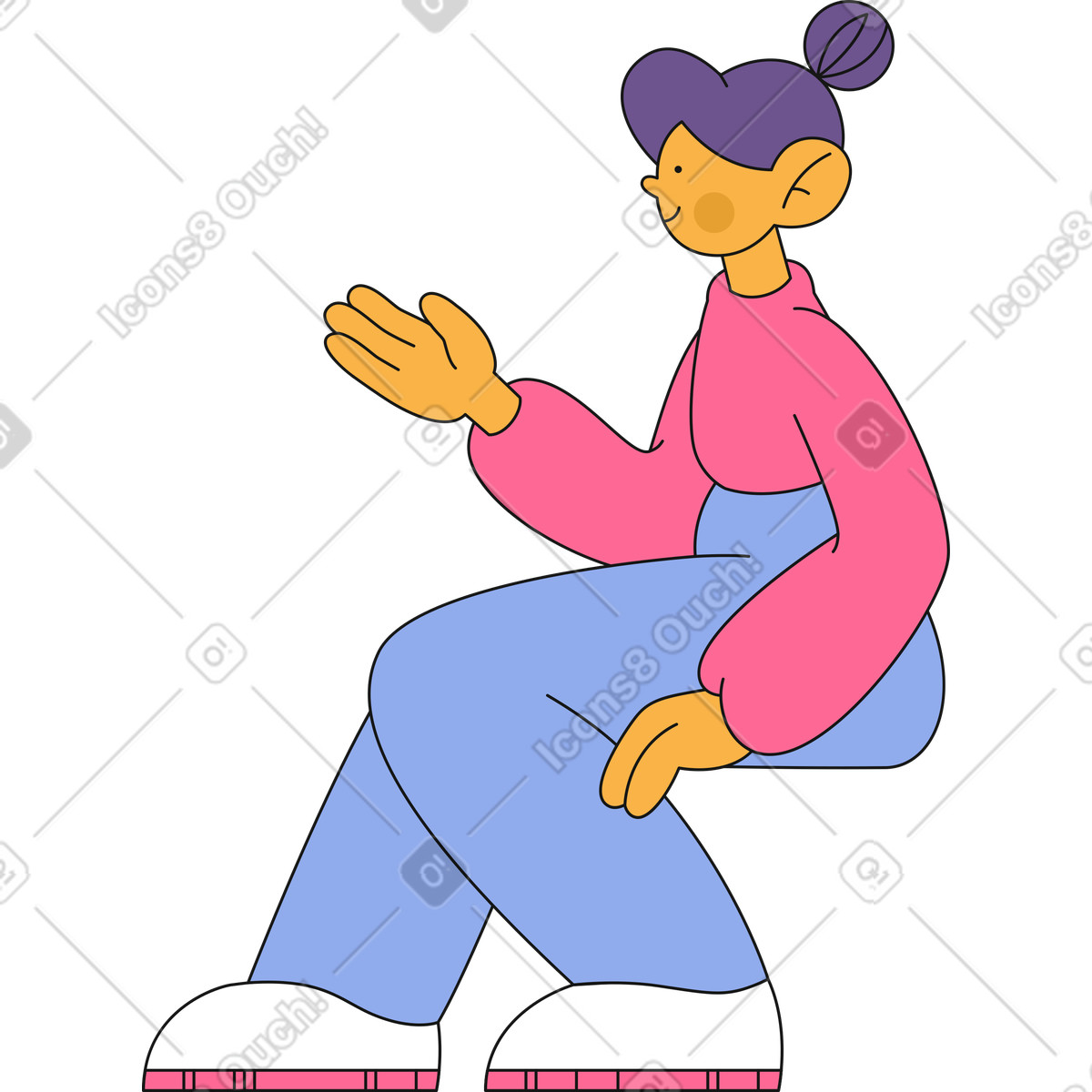 Ilustração de Mulher senta e estica a mão para frente em no estilo Bloom baixar em PNG, SVG