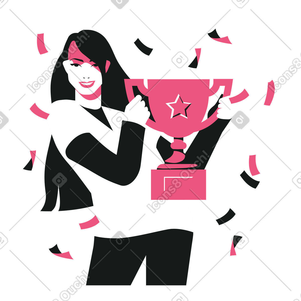 Illustration Fille gagnante avec la coupe dans le style Lounge à télécharger aux formats PNG, SVG