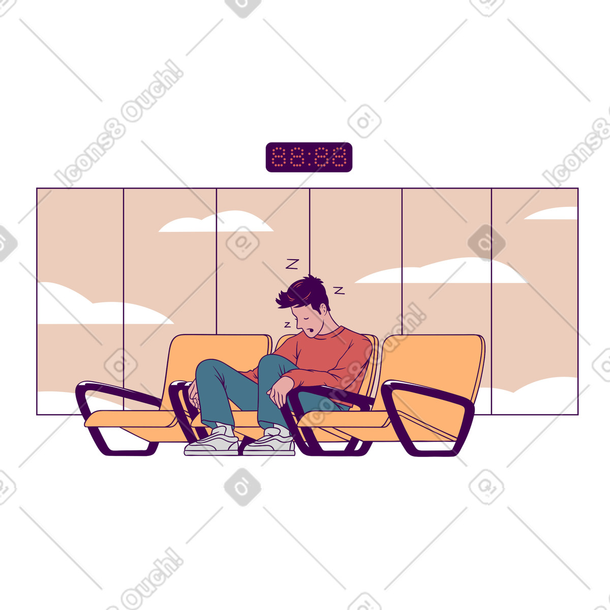공항에서 잠자는 남자 illustration in Eastwood style download in PNG, SVG