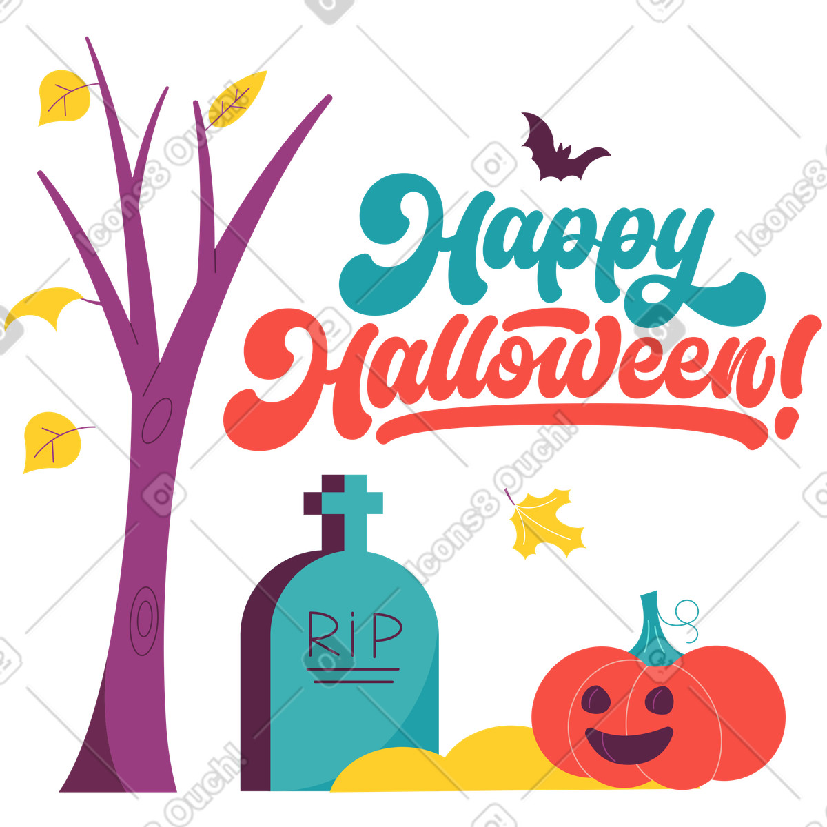 Halloween night at cemetery, Spooky holiday invitation-Illustration im Sammy-Stil als Download in PNG, SVG