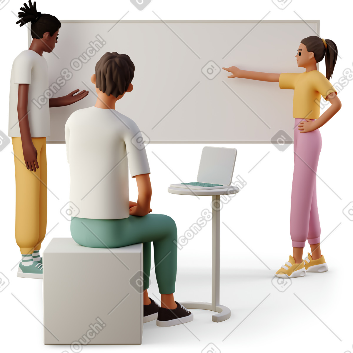 3D Casual life 스타일의 Team of four people discussing project 일러스트레이션 PNG, SVG 다운로드