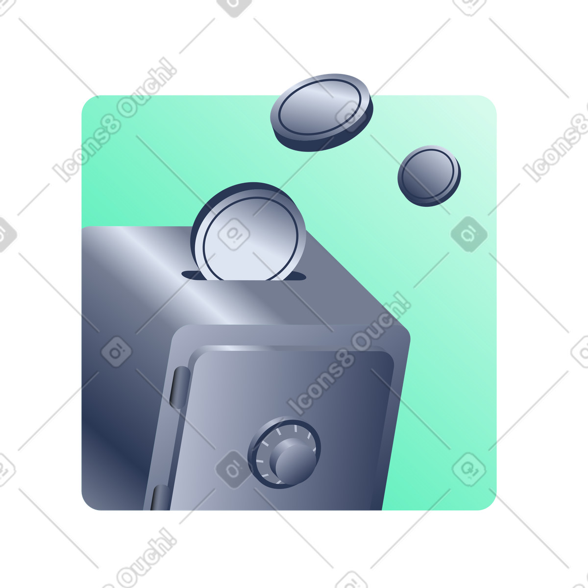 Savings with safe as coin box illustration in PNG, SVG