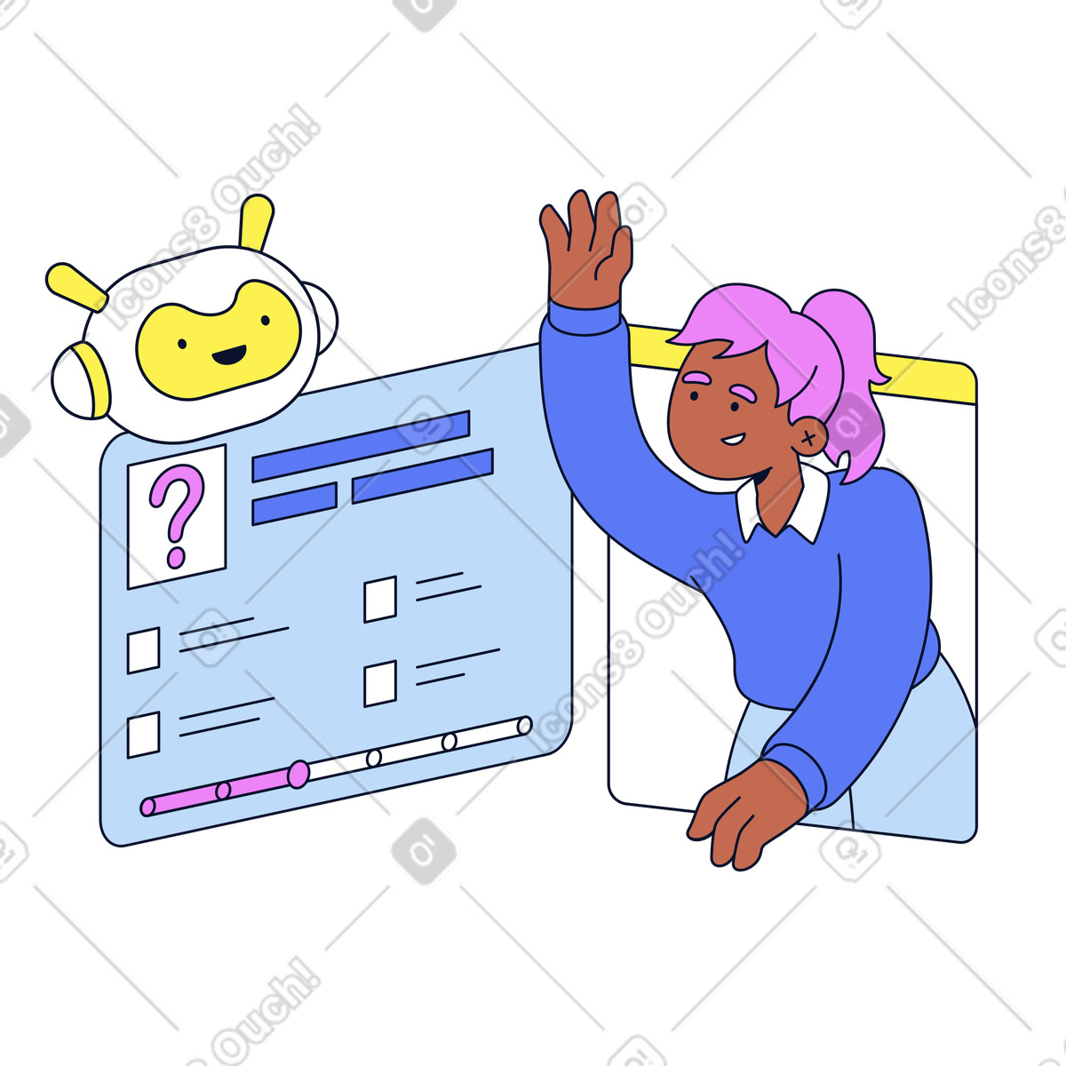 Student participating in AI powered quiz, Online learning and assessment illustration in Flexy style download in PNG, SVG