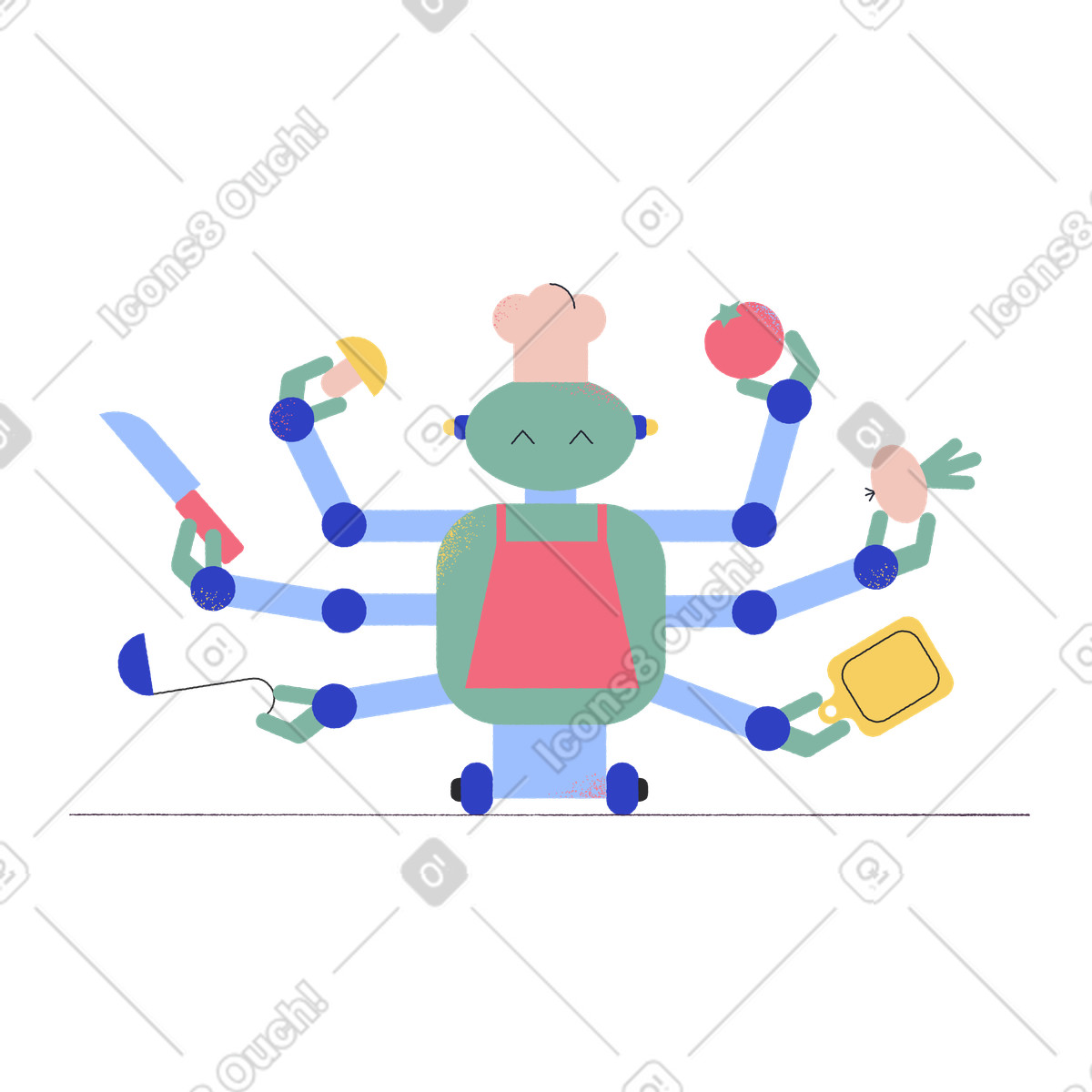 Illustration Un robot à plusieurs bras cuit des aliments dans le style Pablo télécharger aux formats PNG, SVG