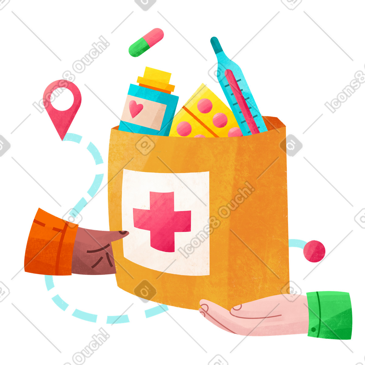 Ilustración Recopilación de medicamentos para ayuda mutua en estilo Bonbon a descargar en PNG y SVG