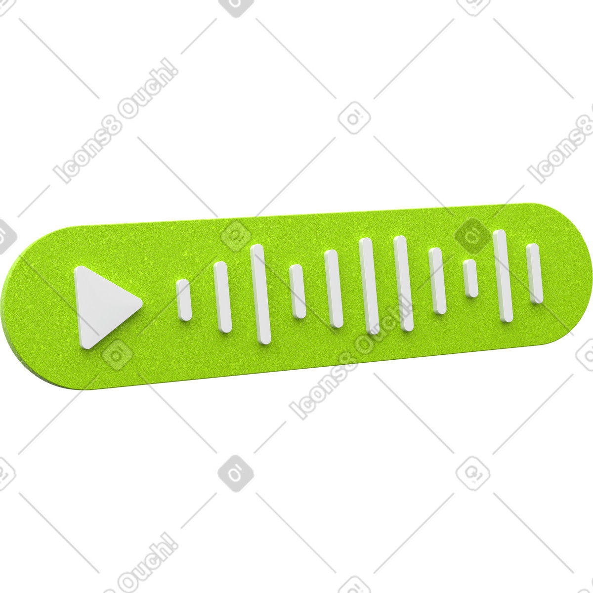 Ilustración Barra de sonido plástico verde, icono forma onda audio, botón reproducción voz en estilo 3D Enterprise a descargar en PNG y SVG