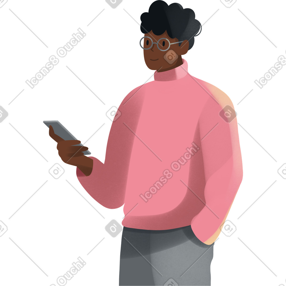 下载 Shine 风格的 Young man holding a phone 插画，支持 PNG、SVG 格式