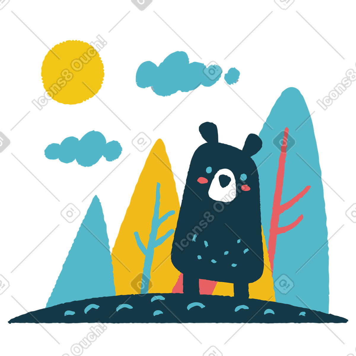 Bear in forest illustration Flamenco style download PNG, SVG