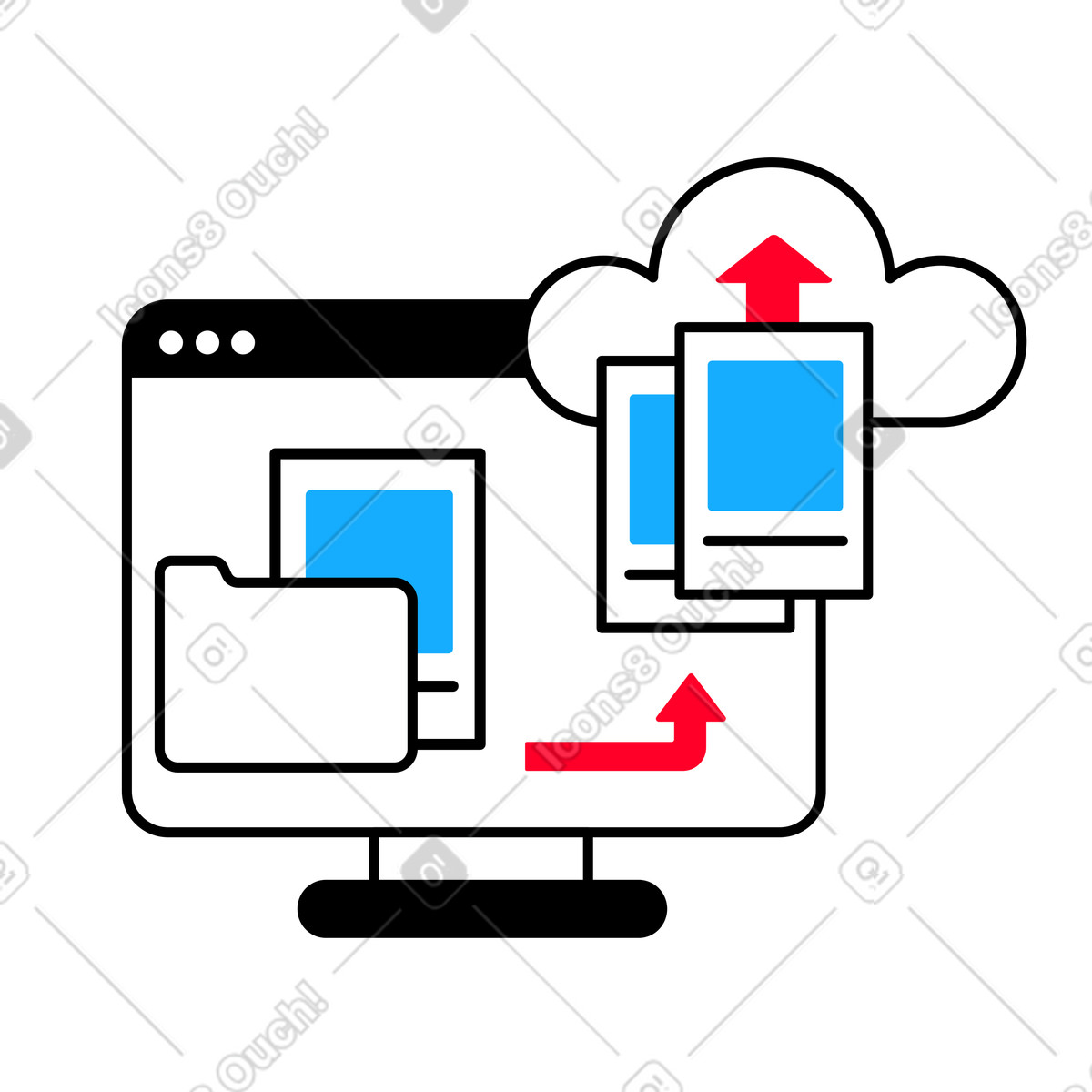 Caricamento di file dal computer al cloud storage illustrazione animata in stile Transistor scaricabile in GIF, Lottie (JSON), AE