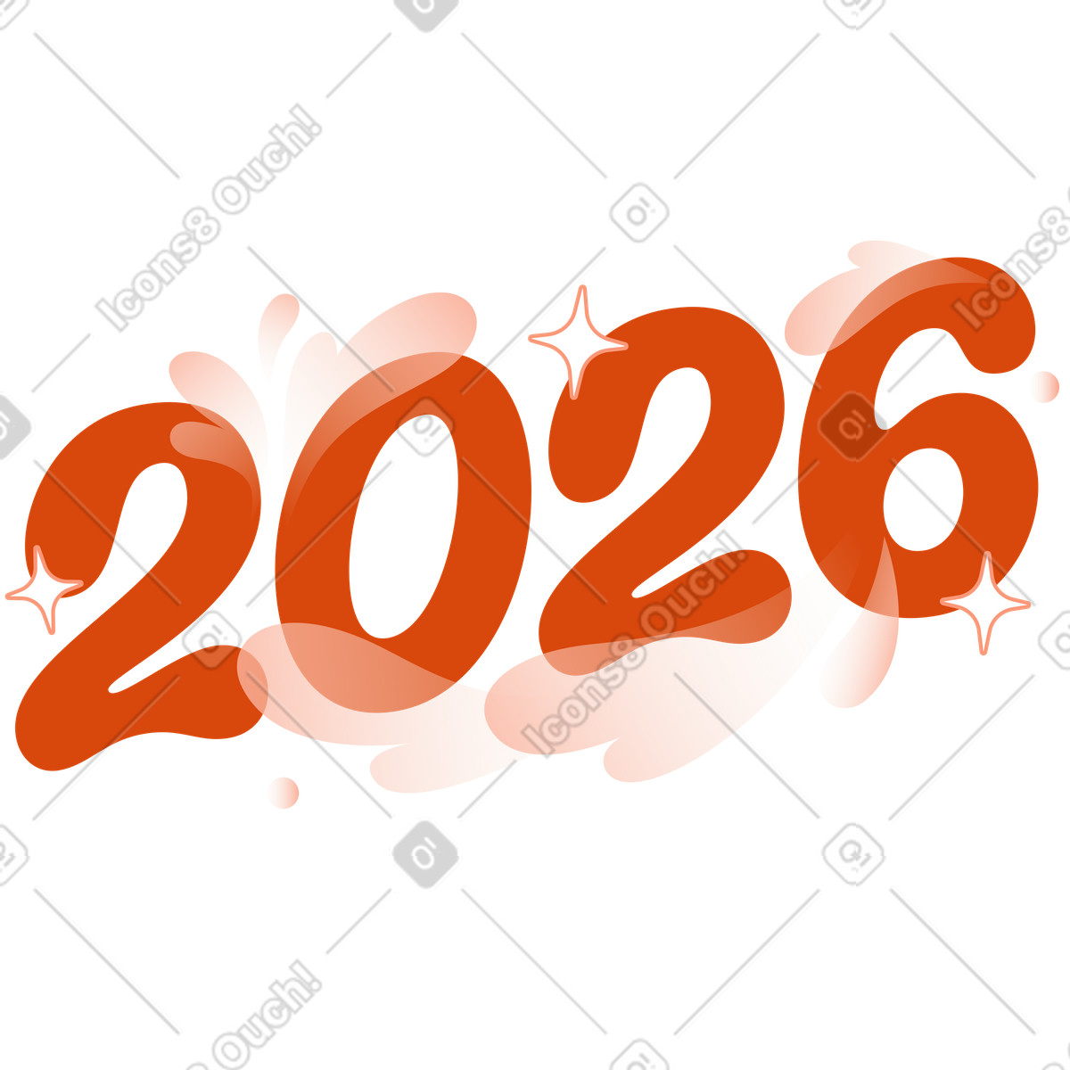 Orange スタイルの Decorative numbers 2026 with splashes and sparkles のイラストをPNG、SVG形式でダウンロード