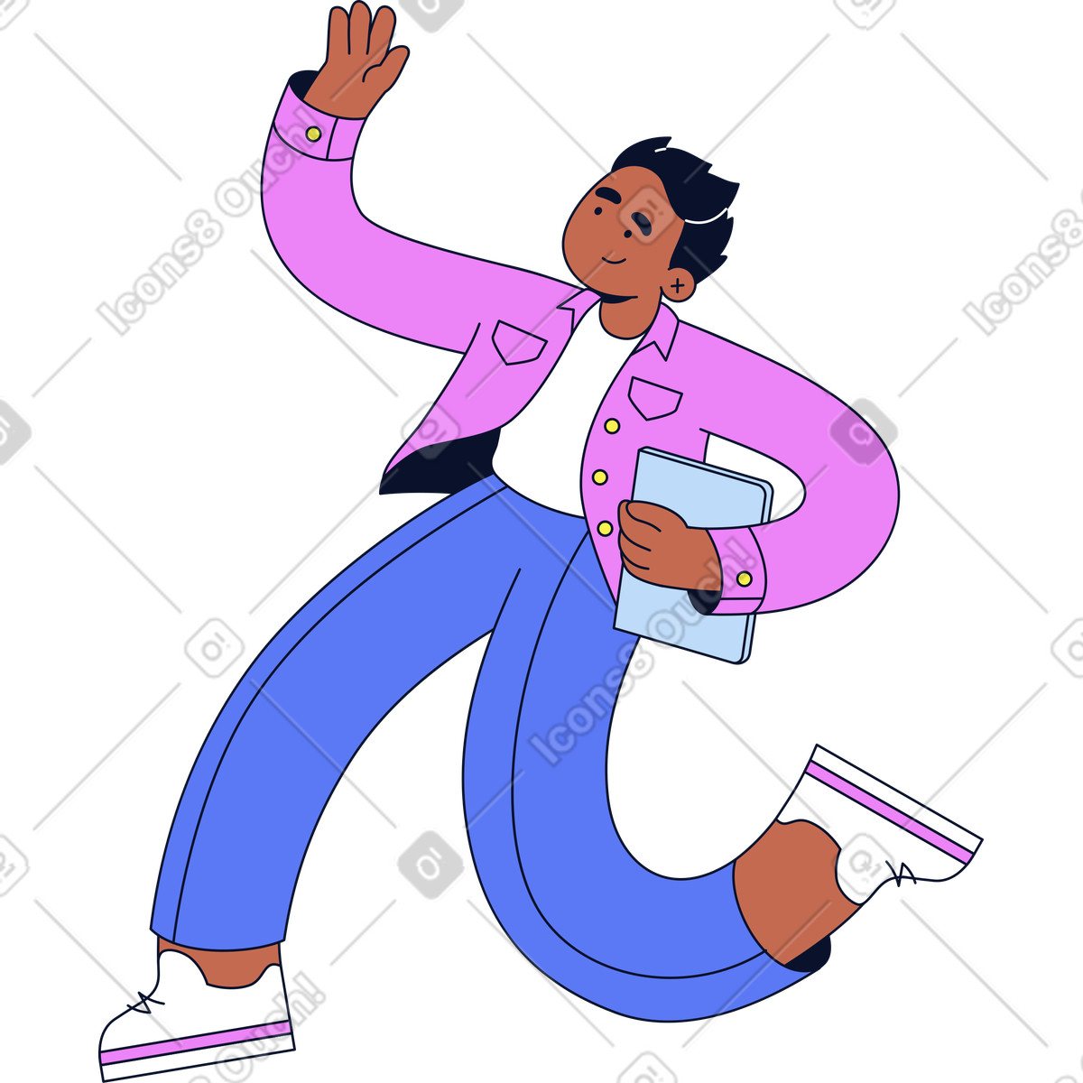 Ilustración Joven con una computadora portátil en estilo Flexy a descargar en PNG y SVG