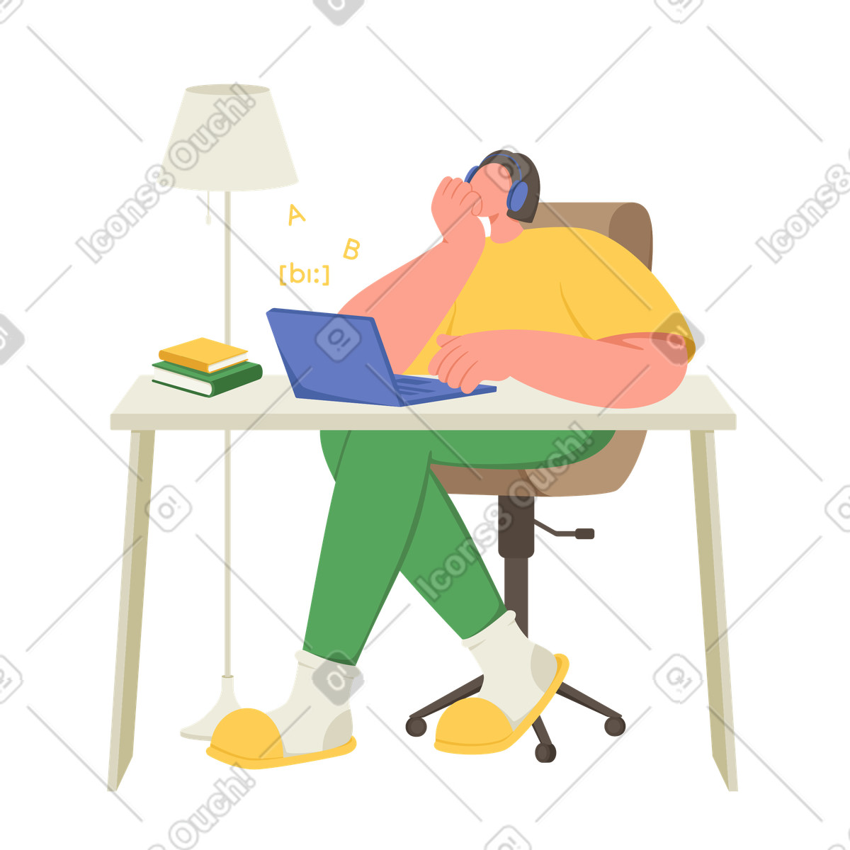 Studente che impara l'inglese online illustrazione in stile Social scarica in PNG, SVG