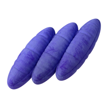 Three elongated purple plush pillows - 3D Plush icons style illustration