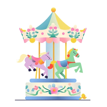 A delicate music box carousel is centered in the image, featuring ornate designs and a polished finish. The carousel is adorned with intricate, colorful figures that are rotating gracefully. Each figure depicts a different animal, including a prancing horse and a playful elephant, all beautifully painted with vibrant colors. The base of the carousel is decorated with delicate floral patterns, and a small golden key is visible at the side, hinting at its musical function. Gentle light reflects off the smooth surfaces, highlighting the details of the craftsmanship. The background is softly blurred to emphasize the carousel in the foreground.