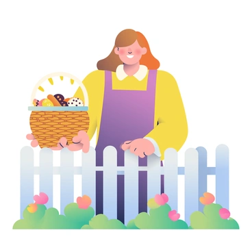 A neighbor handing a basket of fresh baked goods over a white picket fence