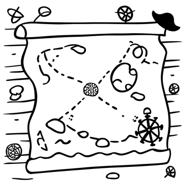 A pirate treasure map with an X marking a brain symbol