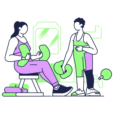Two friends are in a gym setting, engaged in a workout session. One friend, positioned on a bench, is performing a chest press with green dumbbells while smiling encouragingly at the other friend, who is standing beside the bench and also holding a pair of dumbbells, ready to alternate. The standing friend is wearing athletic gear and looks motivated. In the background, there are fitness mats and a mirror reflecting their energetic exchange. The atmosphere conveys a sense of teamwork and support.