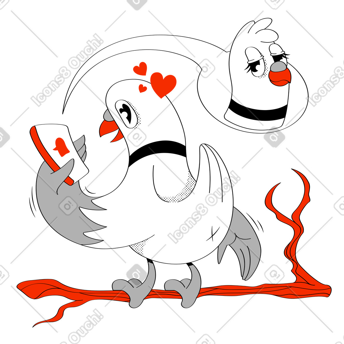 Bird with phone thinking of partner, Online dating and romance illustration in Looney style download in PNG, SVG