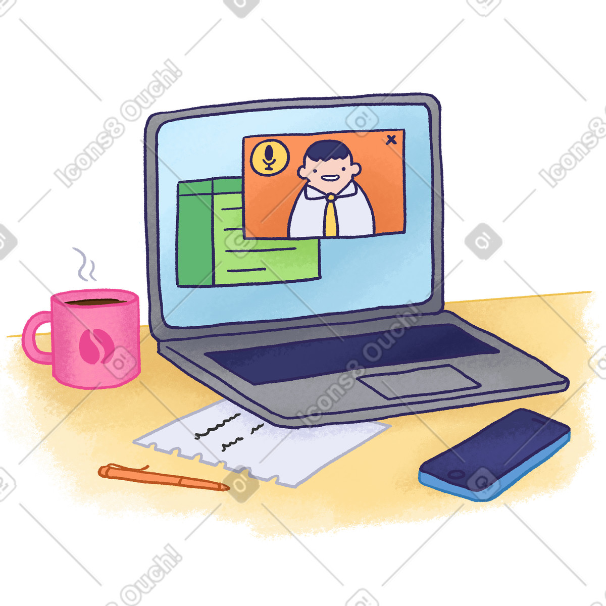 Ilustración Reunión virtual en la pantalla de una computadora portátil estilo Hue a descargar PNG y SVG