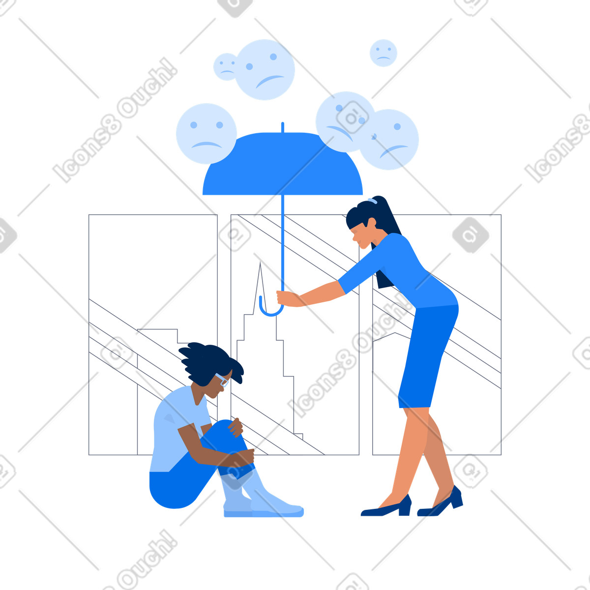 下载 Urban 风格的 Protecting a friend from sadness, Psychological care and support 插画，支持 PNG、SVG 格式