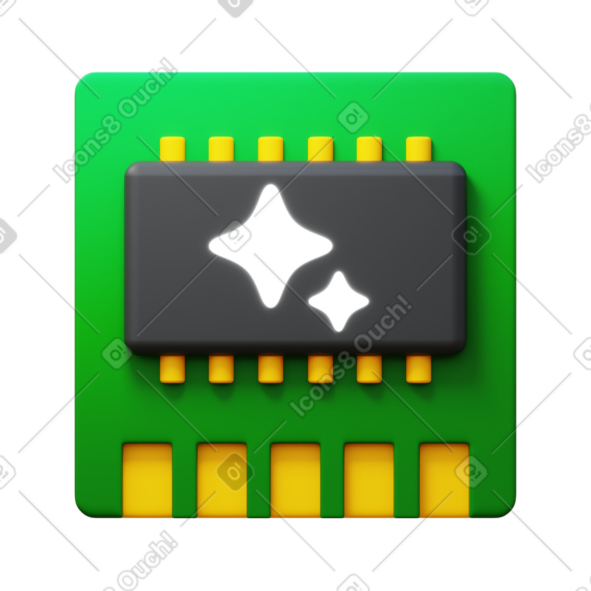 Green AI chip illustration in PNG, SVG