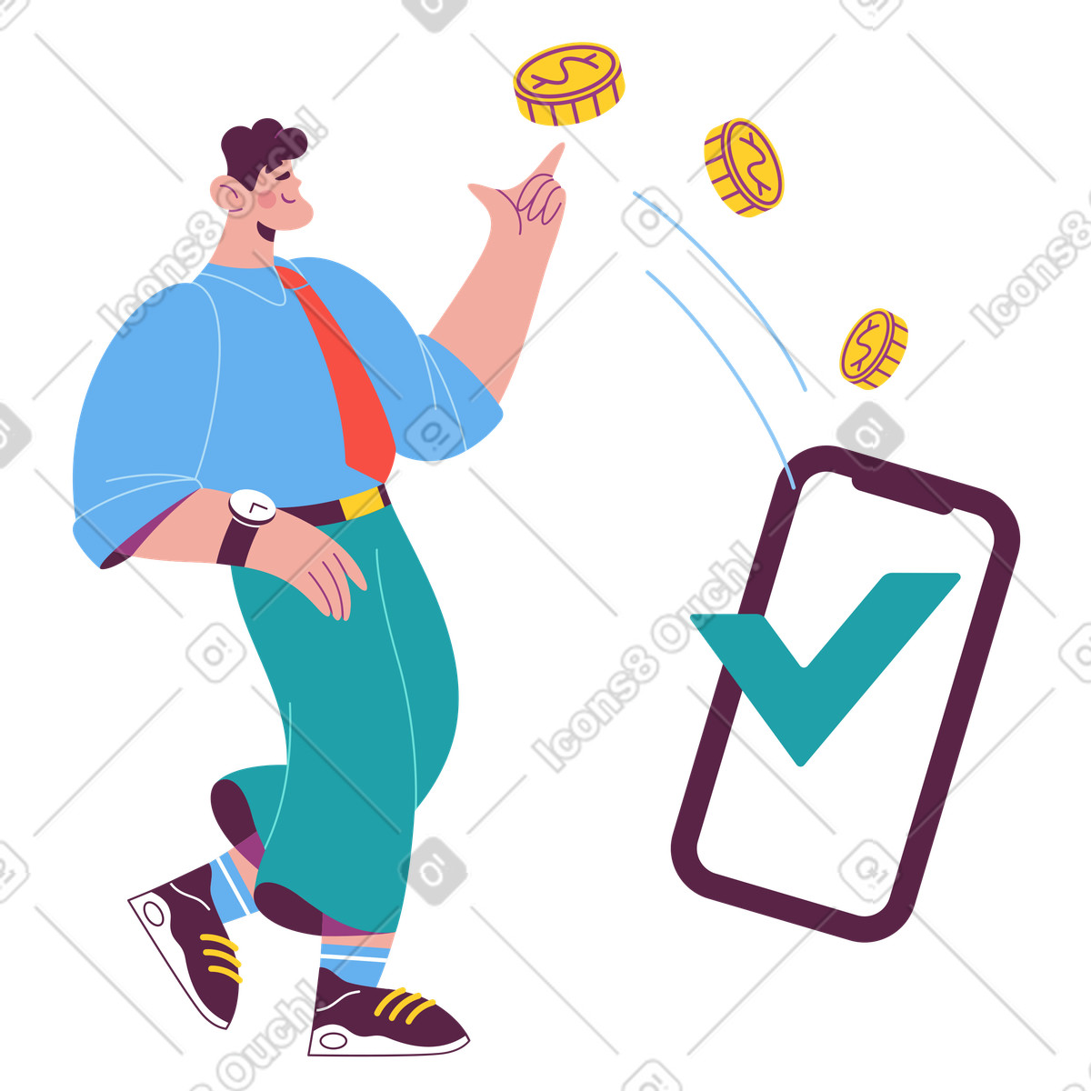Sammy スタイルの Making payment using smartphone, Mobile banking or online のイラストをPNG、SVG形式でダウンロード