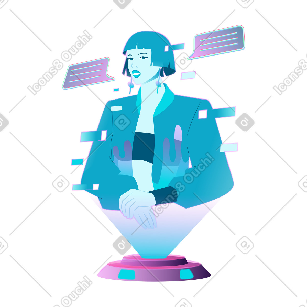 Holographic virtual assistant answering queries, Remote assistance technology illustration in PNG, SVG