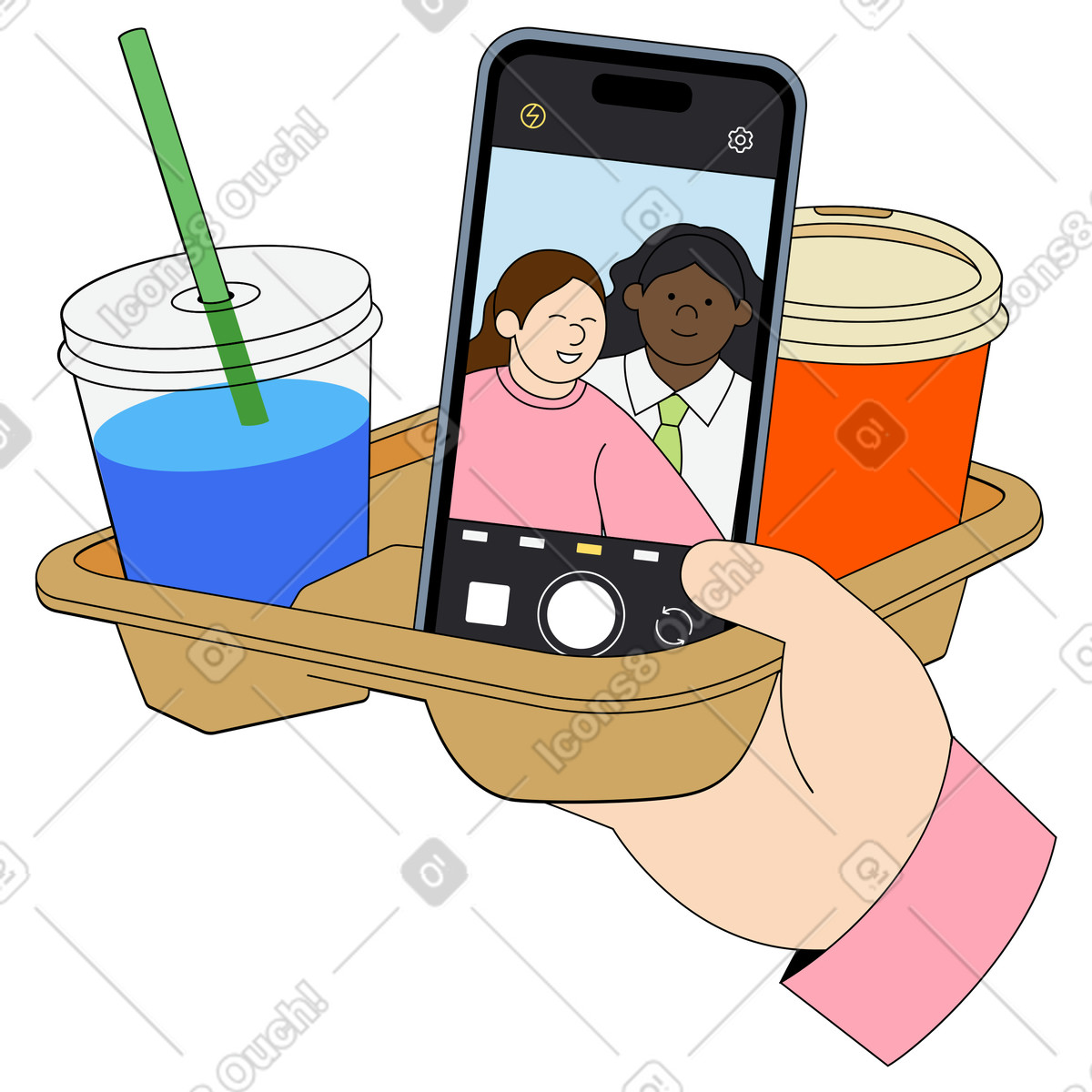 Creare ricordi duraturi con gli amici attraverso un selfie di gruppo illustrazione in stile Kindy scarica in PNG, SVG