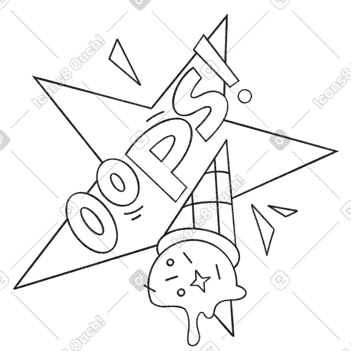Dropped ice cream with comic style oops text, Playful warning or alert concept illustration in Bonbon Line download in PNG, SVG