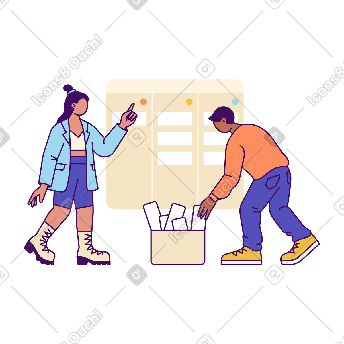 Mitarbeiter, die an der aufgabenverwaltung arbeiten-Illustration im Simplistic-Stil als Download in PNG, SVG