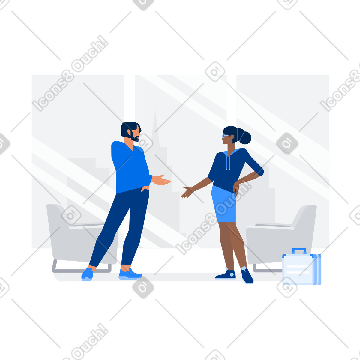 Ilustração de Business meeting with cityscape background, Payment processed and deal closure em no estilo Urban para baixar em PNG, SVG