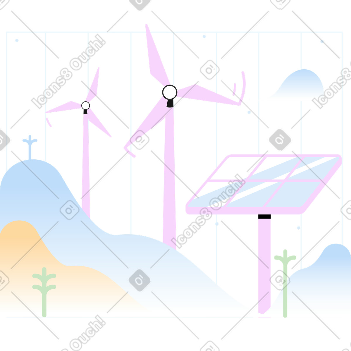Renewable energy by solar panels illustration in Marginalia style download in PNG, SVG