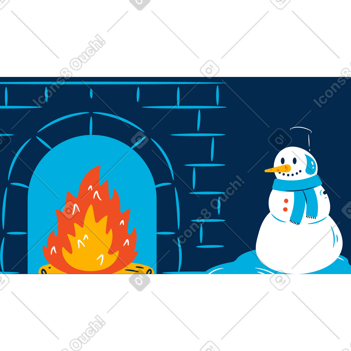 Ilustración Muñeco de nieve se derrite frente al fuego en estilo Flame a descargar en PNG y SVG
