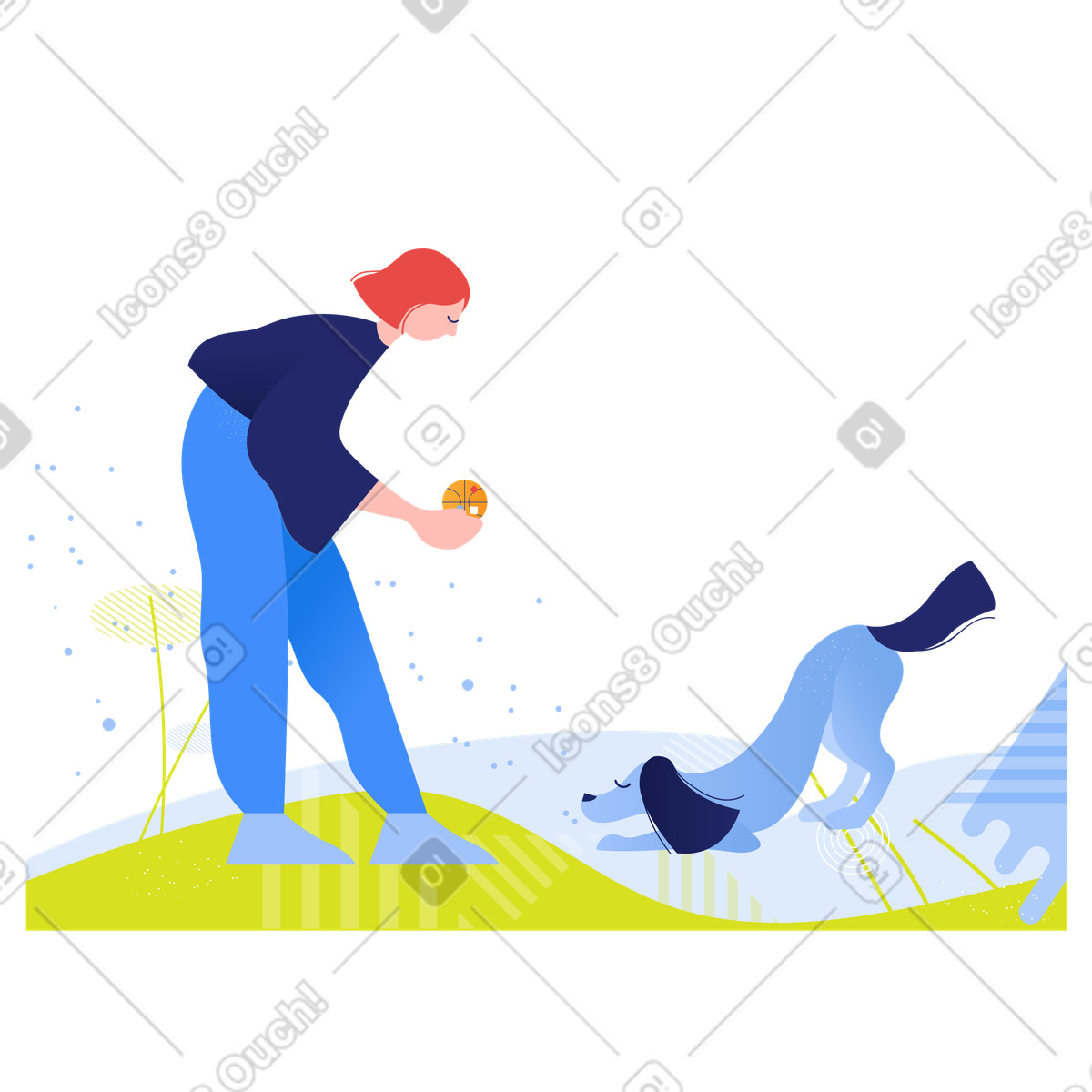 Mit einem hund spielen-Illustration im Clip-Stil als Download in PNG, SVG