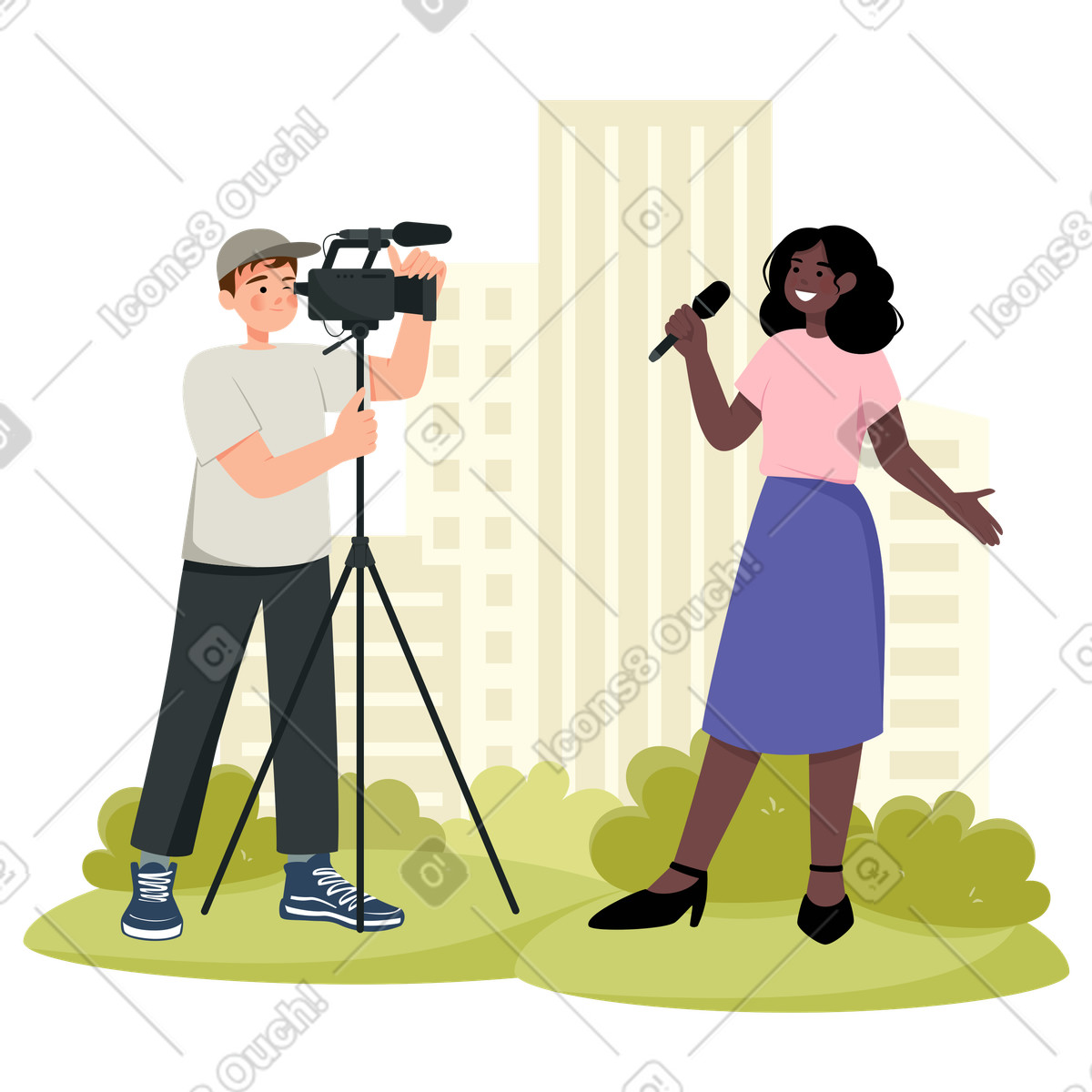 Reportage drehen-Illustration im Lagom-Stil als Download in PNG, SVG