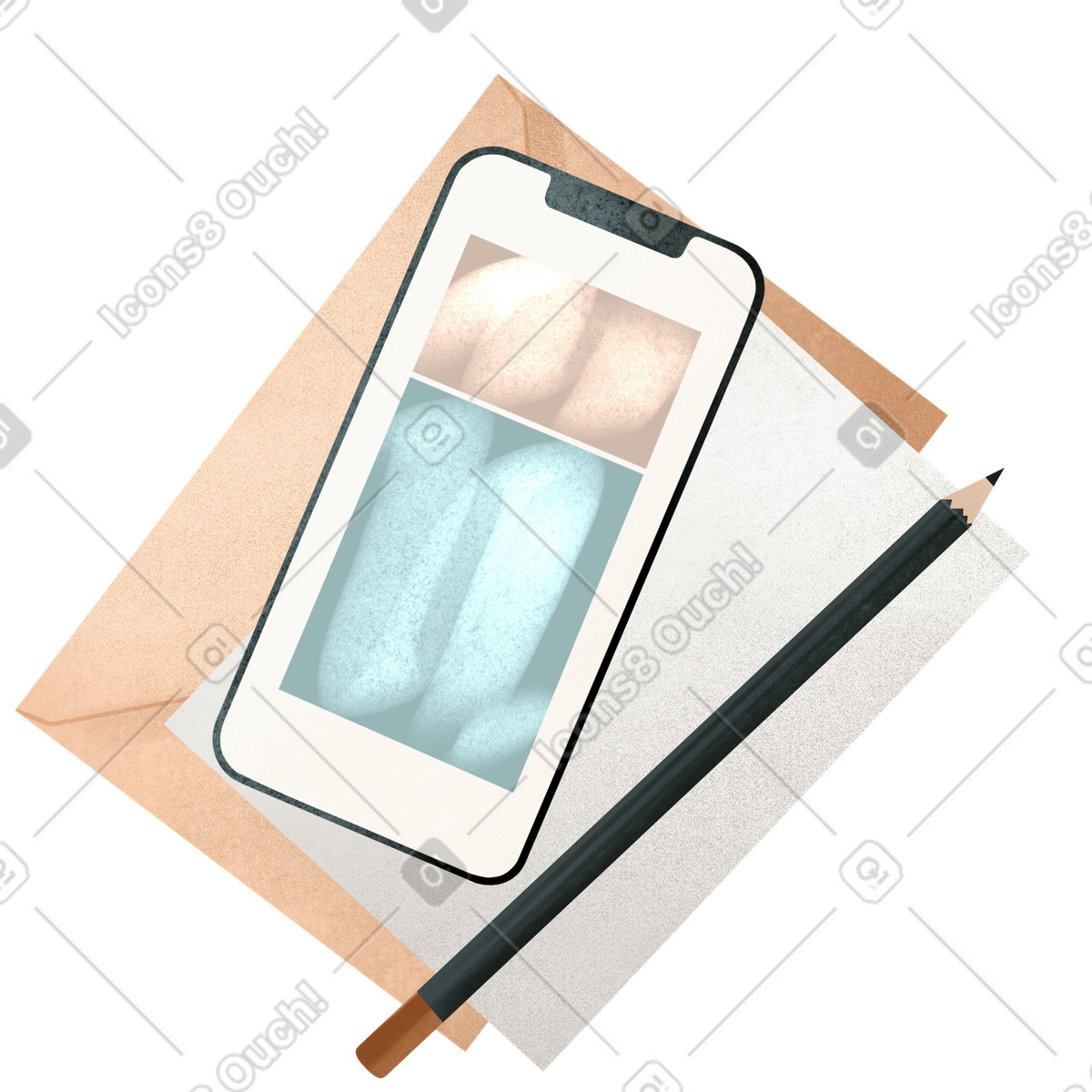 Phone with envelope and pencil illustration in PNG, SVG