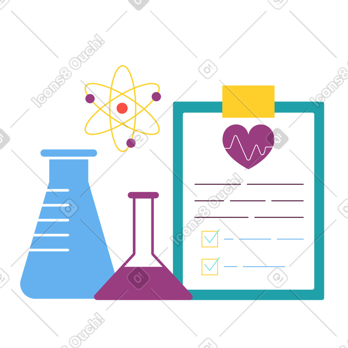 Biotechnology with samples and trial results illustration in Sammy style download in PNG, SVG