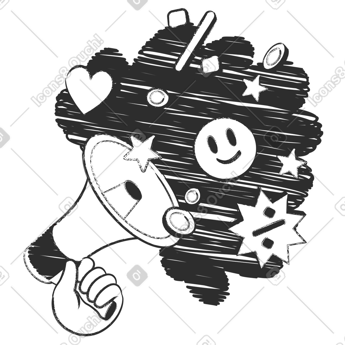 Ilustración Loudspeaker with discount icons, Sale advertising or special offer en estilo Graphite a descargar en PNG y SVG