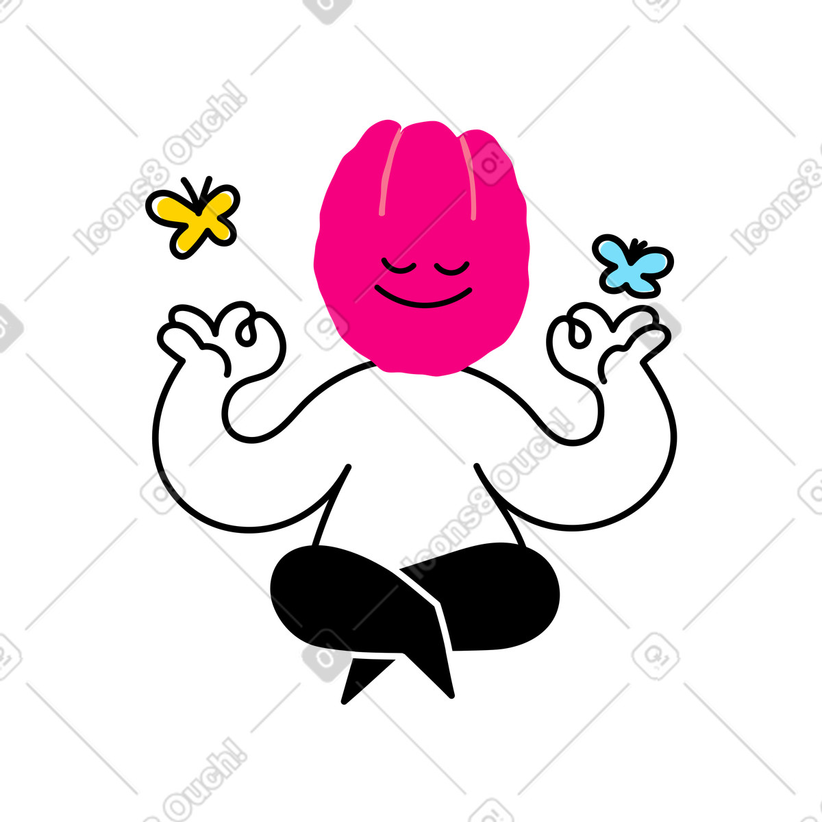 Illustration Personnage au visage de tulipe méditant en position du lotus dans le style Giggle à télécharger aux formats PNG, SVG