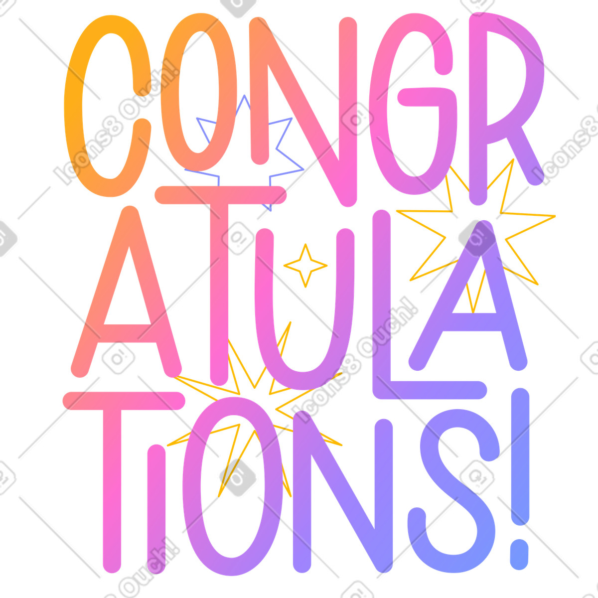 Ilustración Gradiente de felicitaciones letras con texto estrellas en estilo Lettering a descargar en PNG y SVG