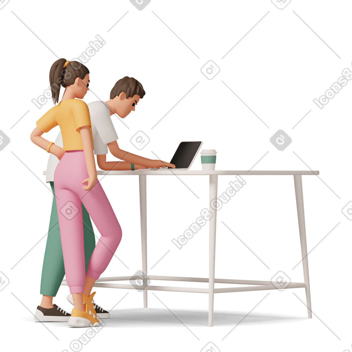 Man and woman working at the table illustration in 3D Casual life style download in PNG, SVG